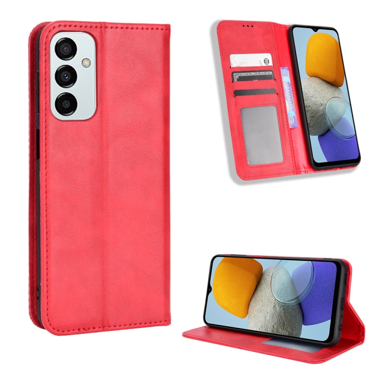 

For Samsung Galaxy M23 5G Magnetic Buckle Retro Texture Leather Phone Case(Red)