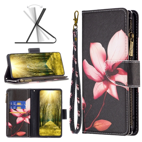 

For Sony Xperia 1 III Colored Drawing Pattern Zipper Horizontal Flip Phone Leather Case(Lotus)