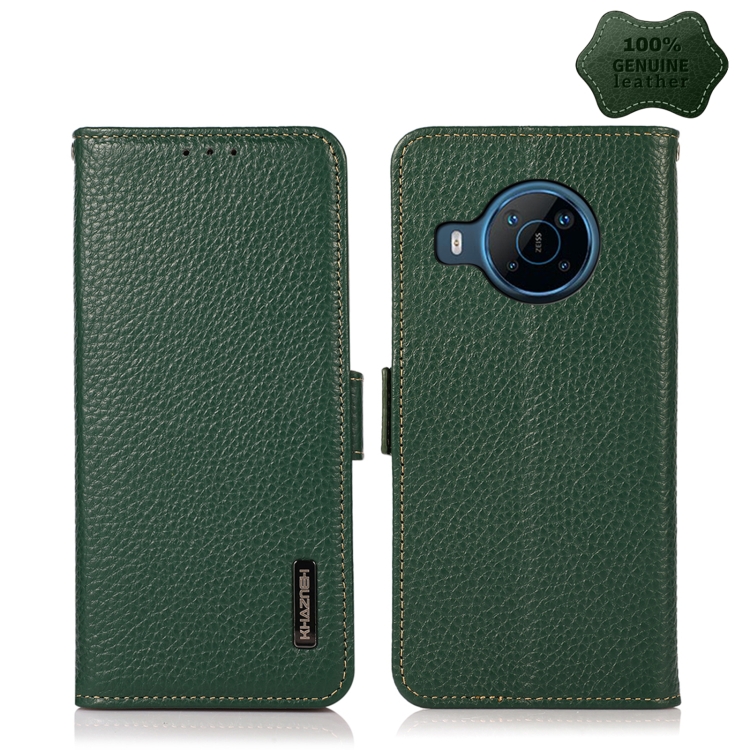 

For Nokia X100 KHAZNEH Side-Magnetic Litchi Genuine Leather RFID Phone Case(Green)
