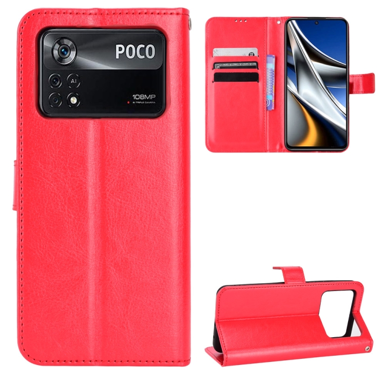 

For Xiaomi Poco M4 Pro 4G Crazy Horse Texture Horizontal Flip Phone Leather Case(Red)