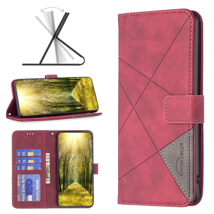 

For Sony Xperia 10 III BF05 Magnetic Buckle Rhombus Texture Leather Phone Case(Red)