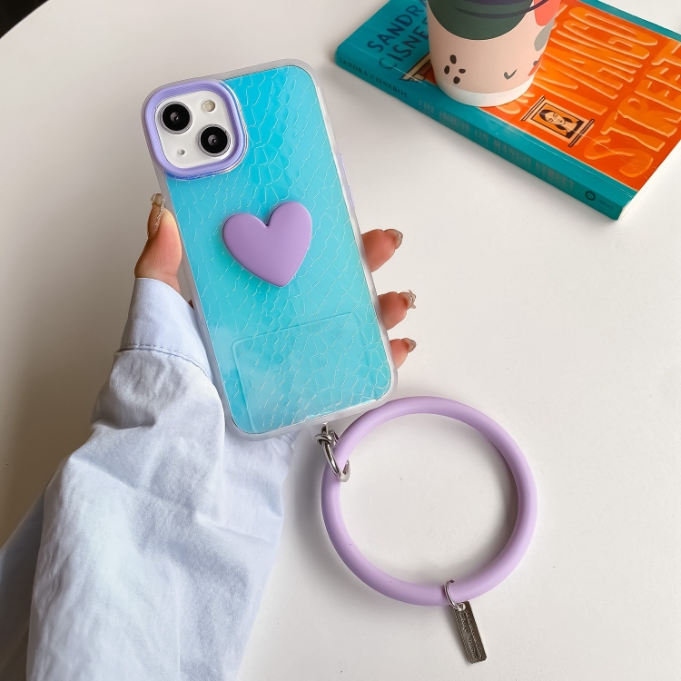 

For iPhone 11 Laser Crocodile Texture Hearted Phone Case with Wrist Band (Purple)