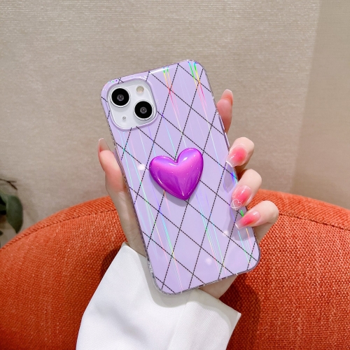 

For iPhone 13 Pro Rhombic Texture Hearted Phone Case (Purple)