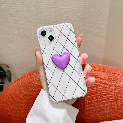 

For iPhone 12 Pro Rhombic Texture Hearted Phone Case(Pearl White)