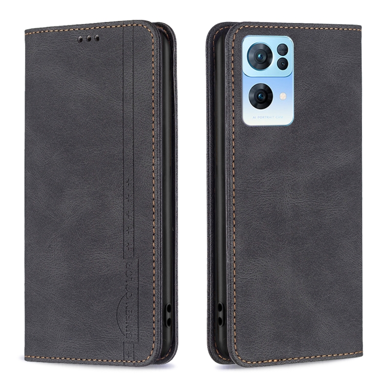 

For OPPO Reno7 5G Global Magnetic RFID Blocking Anti-Theft Leather Phone Case(Black)
