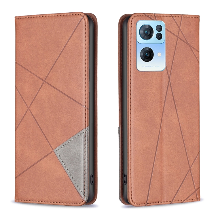 

For OPPO Reno7 5G Global Prismatic Invisible Magnetic Leather Phone Case(Brown)