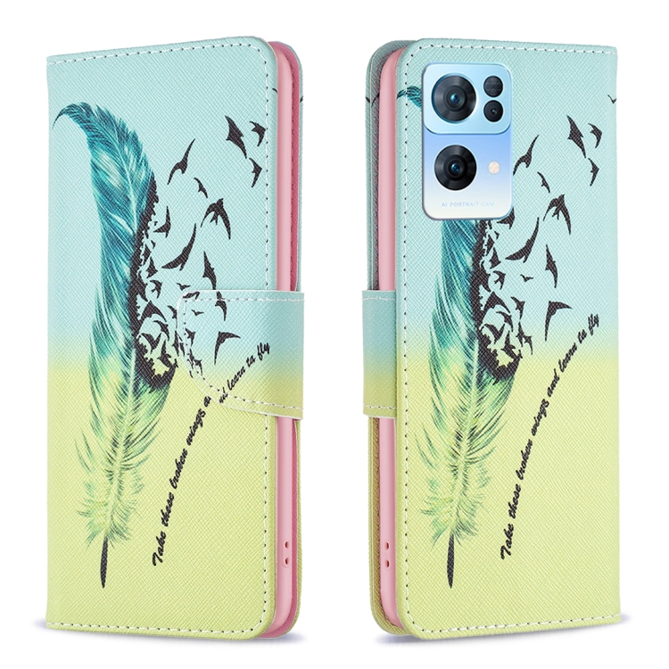 

For OPPO Reno7 5G Global Drawing Pattern Leather Phone Case(Feather)