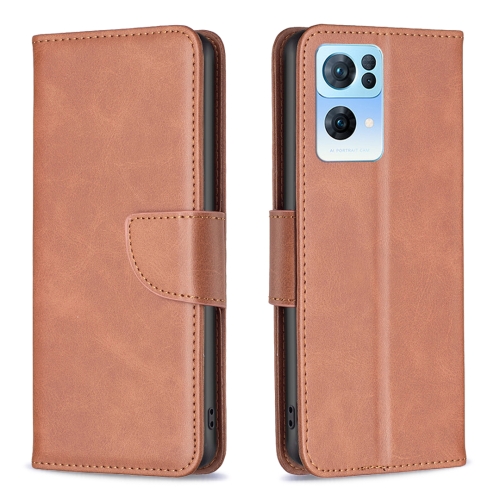 

For OPPO Reno7 5G Global Lambskin Texture Leather Phone Case(Brown)