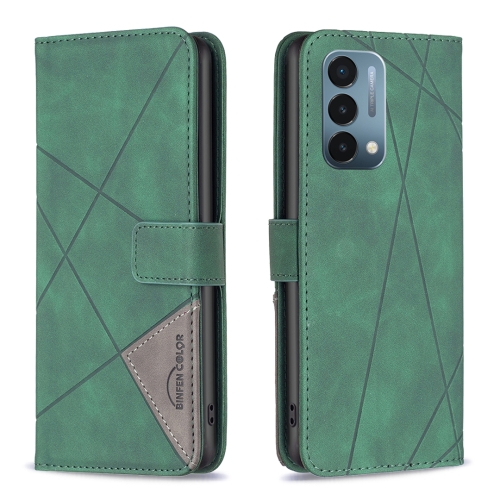 

For OnePlus Nord N200 5G BF05 Magnetic Buckle Rhombus Texture Leather Phone Case(Green)