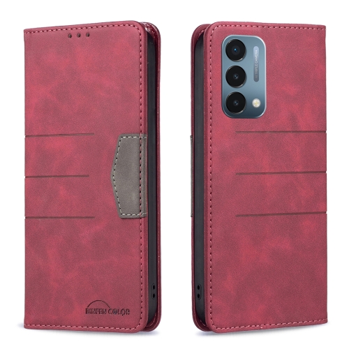 

For OnePlus Nord N200 5G Magnetic Splicing Leather Phone Case(Red)