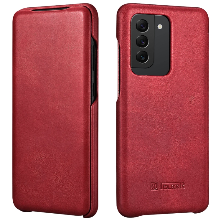 

For Samsung Galaxy S20 ICARER First Layer Cowhide Flip Phone Case(Red)
