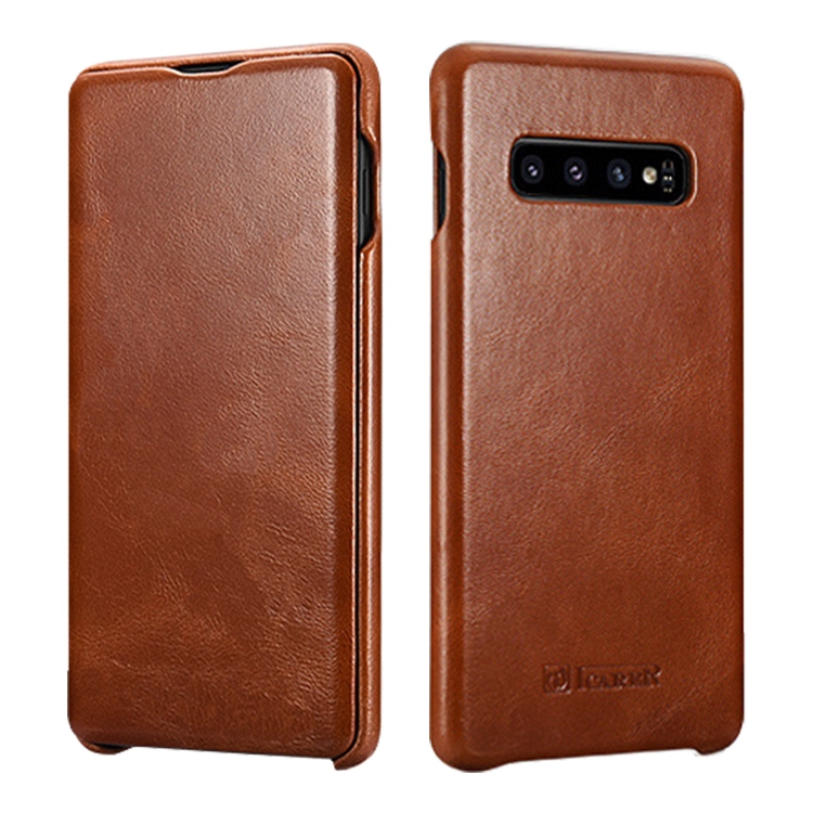 

For Samsung Galaxy S10 ICARER First Layer Cowhide Flip Phone Case(Brown)