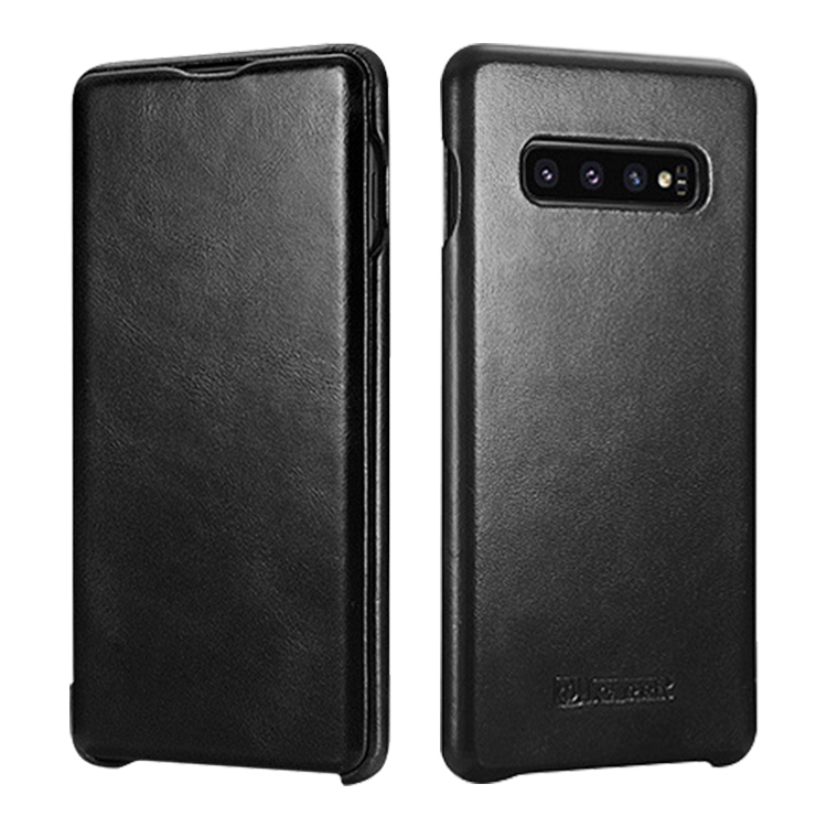 

For Samsung Galaxy S10+ ICARER First Layer Cowhide Flip Phone Case(Black)