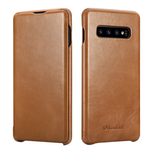 

For Samsung Galaxy S10+ ICARER First Layer Cowhide Flip Phone Case(Khaki)