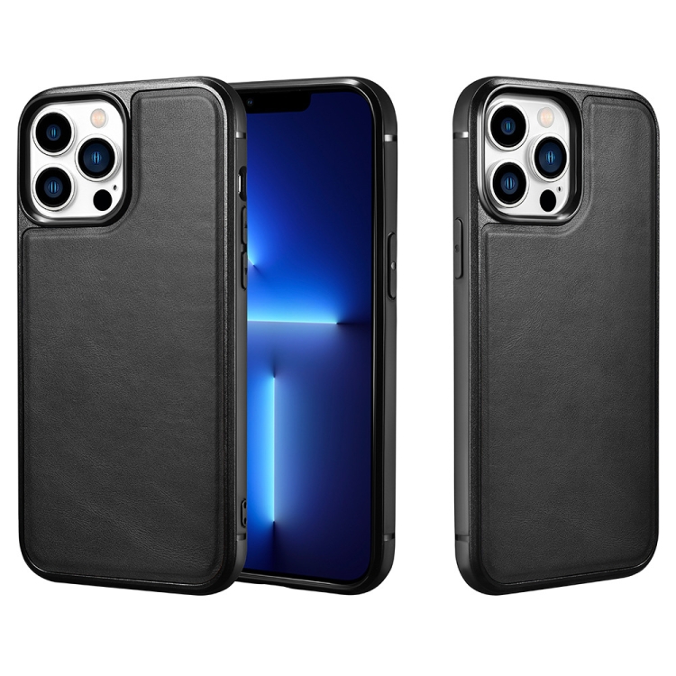 

ICARER Cowhide Leather TPU Back Phone Case For iPhone 13 Pro Max(Black)