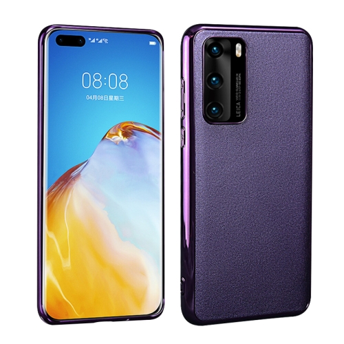 

For Huawei P40 Plating Cowhide Leather + PC Back Phone Case(Purple)