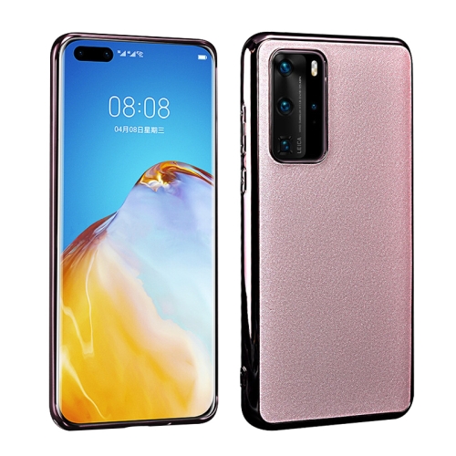 

For Huawei P40 Pro Plating Cowhide Leather + PC Back Phone Case(Pink)