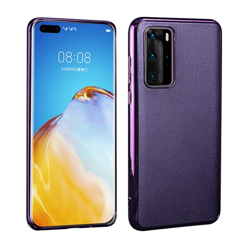 

For Huawei P40 Pro Plating Cowhide Leather + PC Back Phone Case(Purple)