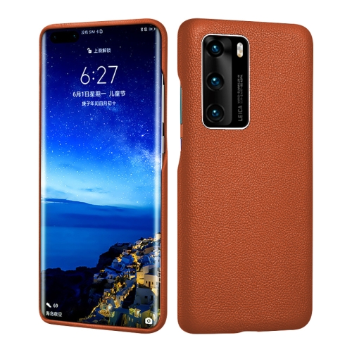 

For Huawei P40 Grain Cowhide Leather Back Phone Case(Orange)