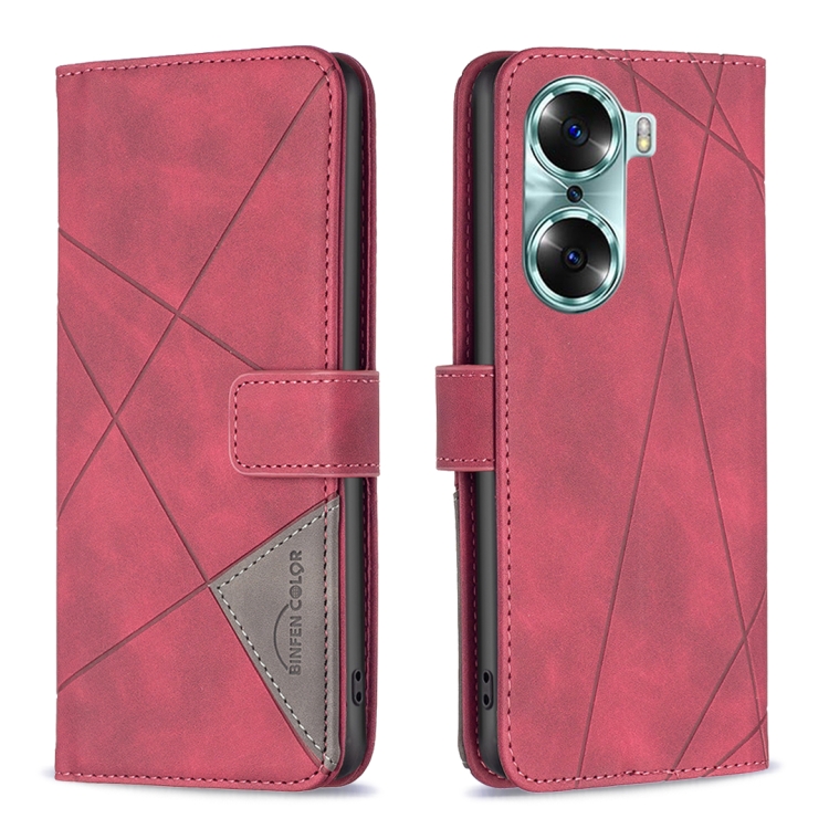 

For Honor 60 Rhombus Texture Magnetic Buckle Horizontal Flip Leather Phone Case(Red)
