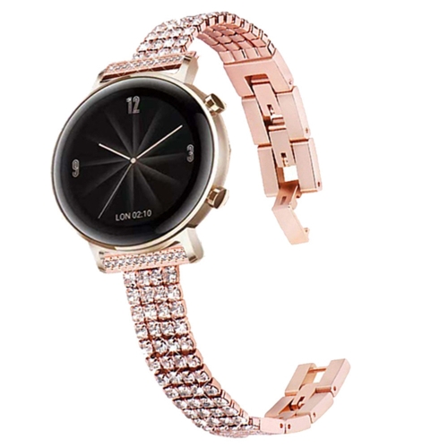 

22mm Universal Four-Row Diamond Metal Watch Band(Rose Gold)