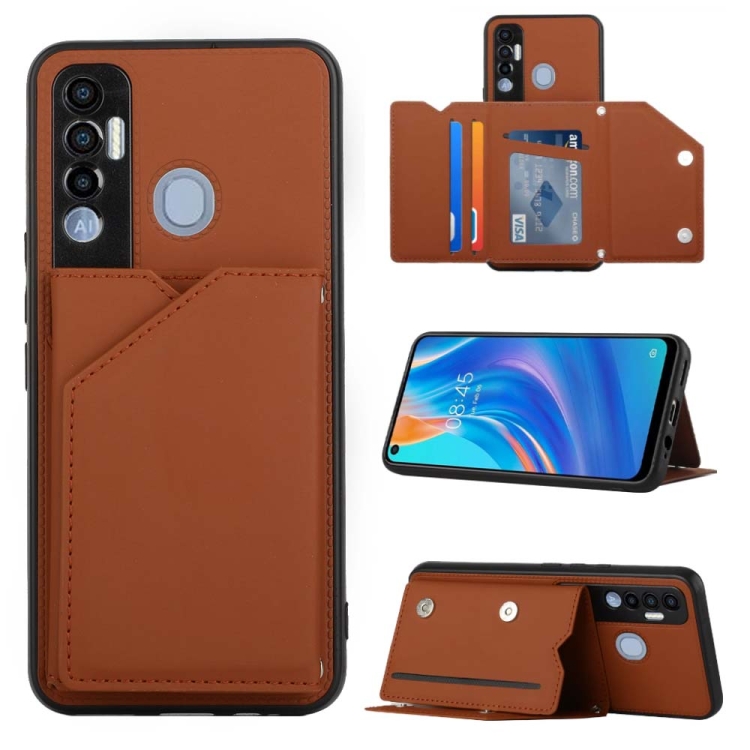 

For Tecno Spark 7 Pro Skin Feel PU + TPU + PC Phone Case(Brown)