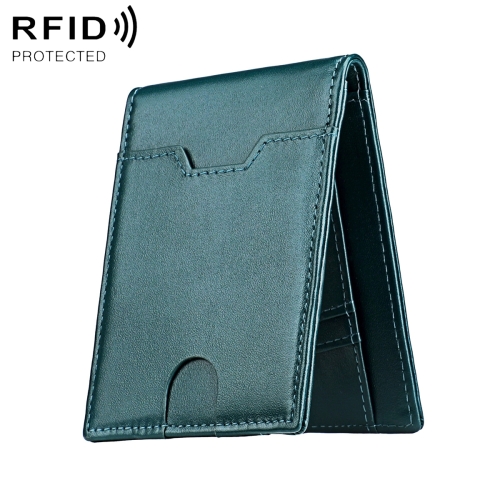 

9651 Ultra-thin Two-fold RFID Anti-theft Genuine Leather Wallet For Men and Women(Blue)