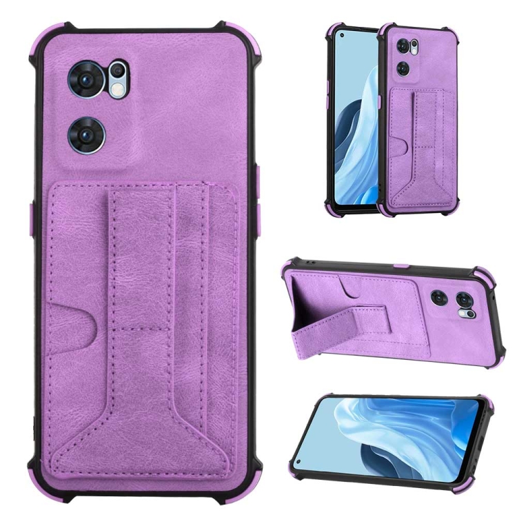 

For OPPO Reno7 Global Dream Holder Card Bag Shockproof Phone Case(Purple)