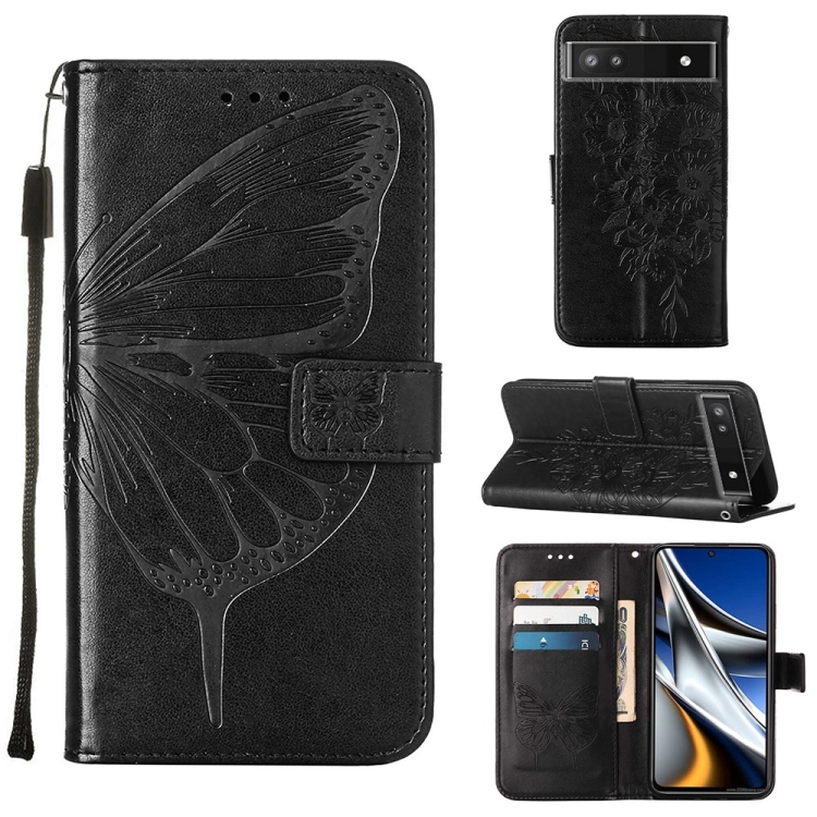 

For Google Pixel 7 5G Embossed Butterfly Leather Phone Case(Black)