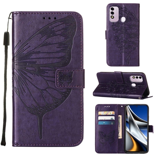 

For Itel P37 / Vision 2s Embossed Butterfly Leather Phone Case(Dark Purple)
