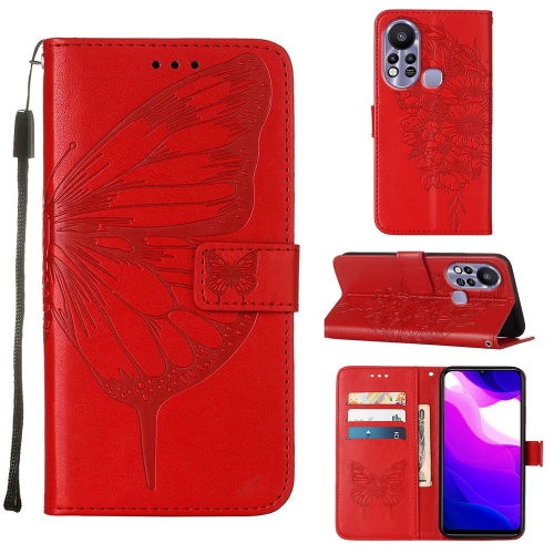 

For Infinix Hot 11s Embossed Butterfly Leather Phone Case(Red)