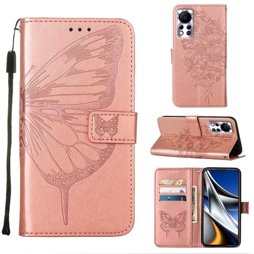 

For Infinix Hot 11s NFC Embossed Butterfly Leather Phone Case(Rose Gold)