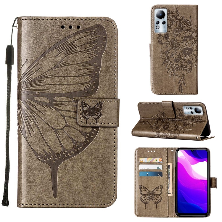 

For Infinix Note 11 Embossed Butterfly Leather Phone Case(Grey)