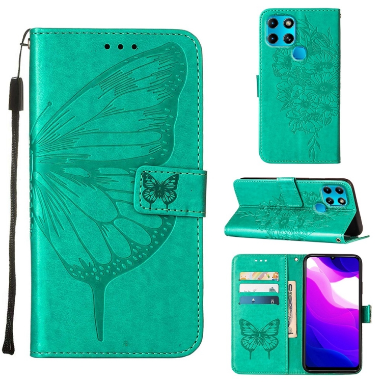 

For Infinix Smart 6 Embossed Butterfly Leather Phone Case(Green)