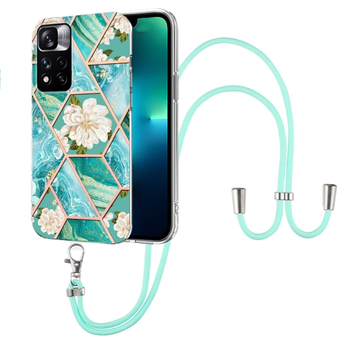 

For Xiaomi Redmi Note 11 Pro / Note 11 Pro+ Splicing Marble Flower Pattern TPU Phone Case with Lanyard(Blue Flower)