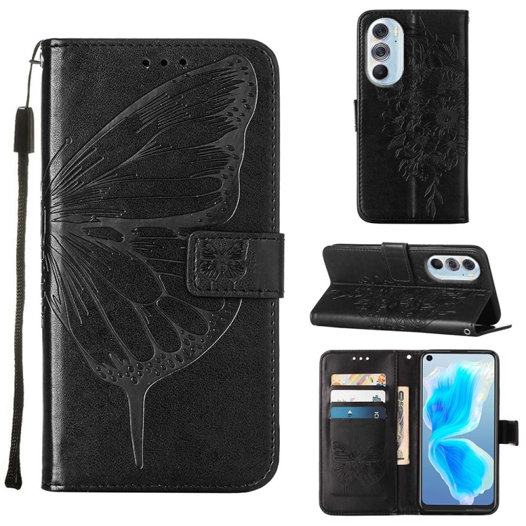

For Motorola Edge X30 Embossed Butterfly Leather Phone Case(Black)