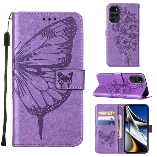 

For Motorola Moto G Stylus 5G 2022 Embossed Butterfly Leather Phone Case(Light Purple)