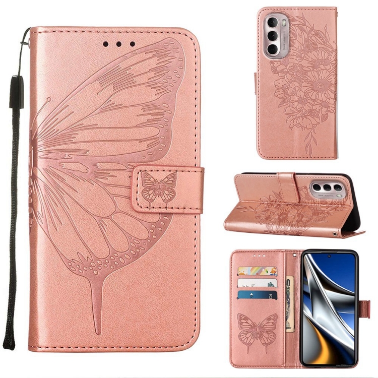 

For Motorola Moto G Stylus 4G 2022 Embossed Butterfly Leather Phone Case(Rose Gold)