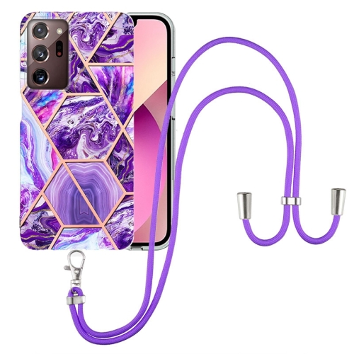 

For Samsung Galaxy Note20 Ultra Electroplating Splicing Marble TPU Phone Case with Lanyard(Dark Purple)