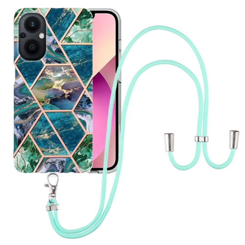 

For OnePlus Nord N20 5G Electroplating Splicing Marble TPU Phone Case with Lanyard(Blue Green)