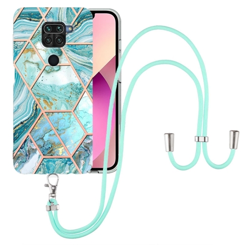 

For Xiaomi Redmi Note 9 / 10X 4G Electroplating Splicing Marble TPU Phone Case with Lanyard(Blue)