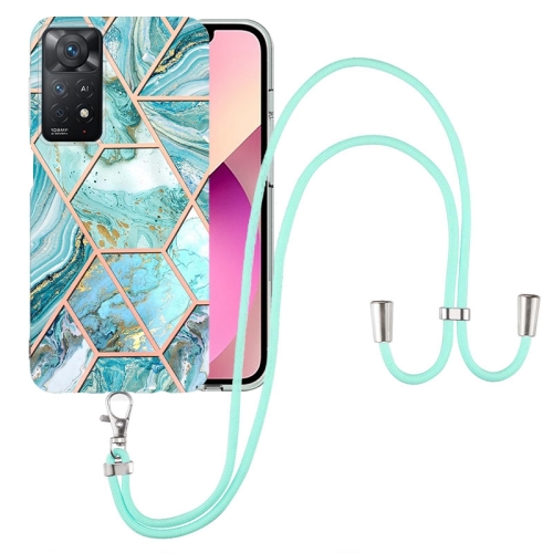 

For Xiaomi Redmi Note 11 Pro 5G / 4G Foreign Electroplating Splicing Marble TPU Phone Case with Lanyard(Blue)