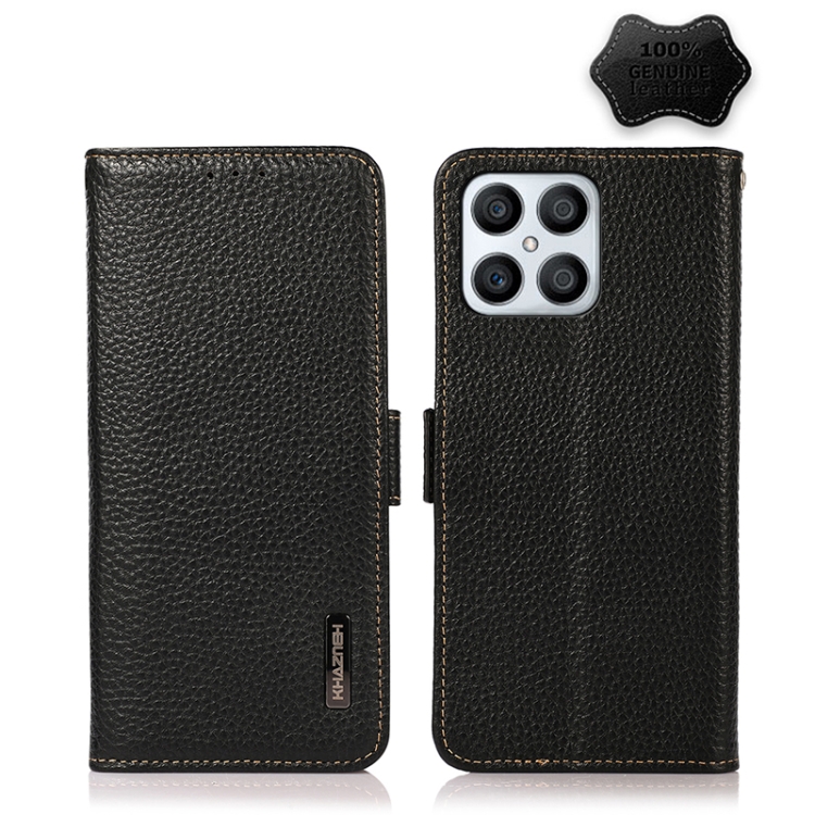 

For Honor X30i / Play6T Pro / X8 KHAZNEH Side-Magnetic Litchi Genuine Leather RFID Phone Case(Black)
