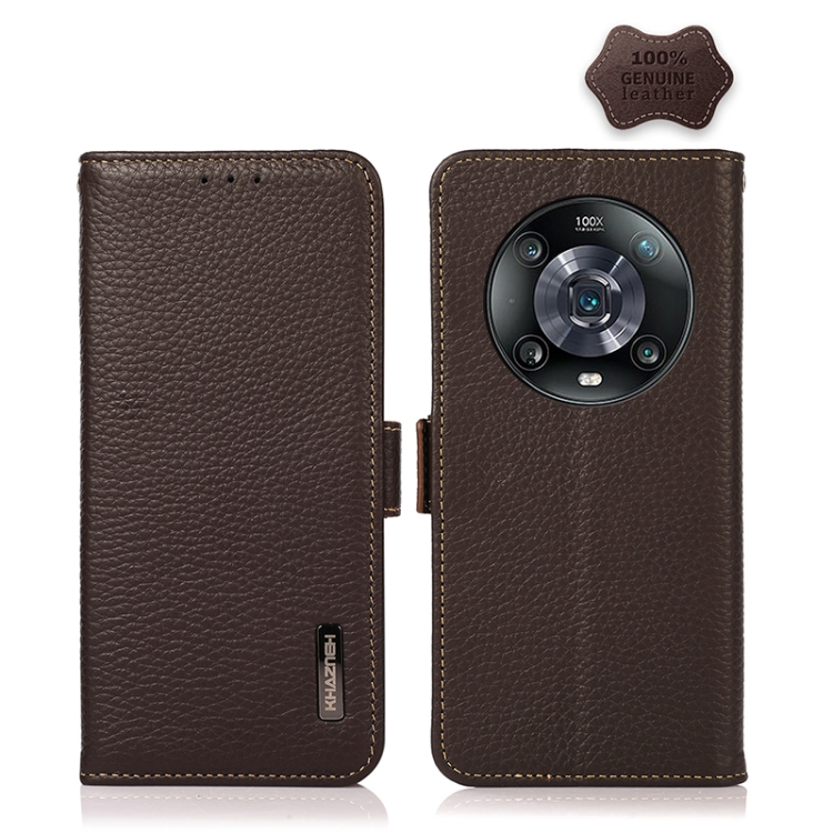 

For Honor Magic 4 Pro KHAZNEH Side-Magnetic Litchi Genuine Leather RFID Phone Case(Brown)