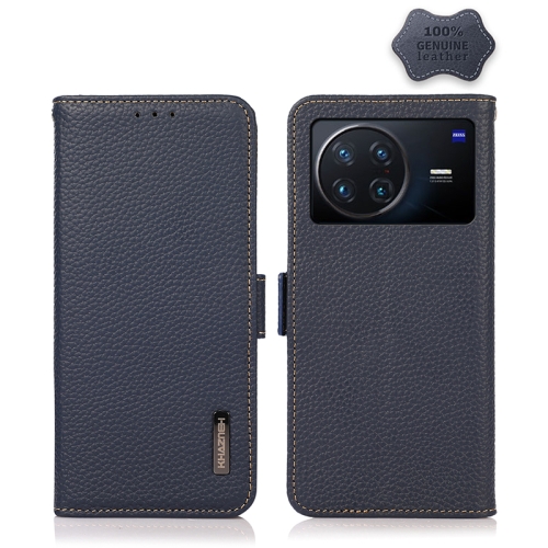 

For vivo X Note KHAZNEH Side-Magnetic Litchi Genuine Leather RFID Phone Case(Blue)
