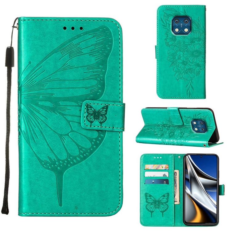 

For Nokia XR20 Embossed Butterfly Leather Phone Case(Green)
