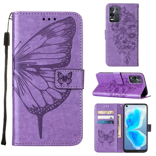 

For OPPO K9X 5G Embossed Butterfly Leather Phone Case(Light Purple)