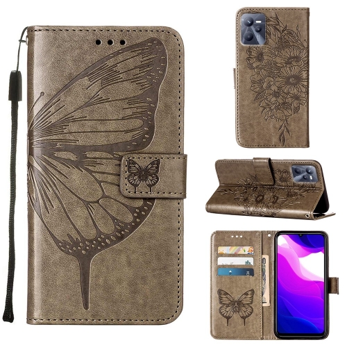 

For OPPO Realme C35 Embossed Butterfly Leather Phone Case(Grey)