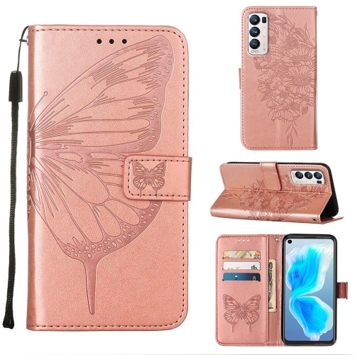 

For OPPO Reno5 Pro+ 5G/Find X3 Neo Embossed Butterfly Leather Phone Case(Rose Gold)