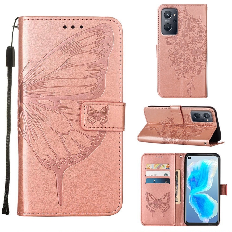 

For OPPO Realme 9i Embossed Butterfly Leather Phone Case(Rose Gold)